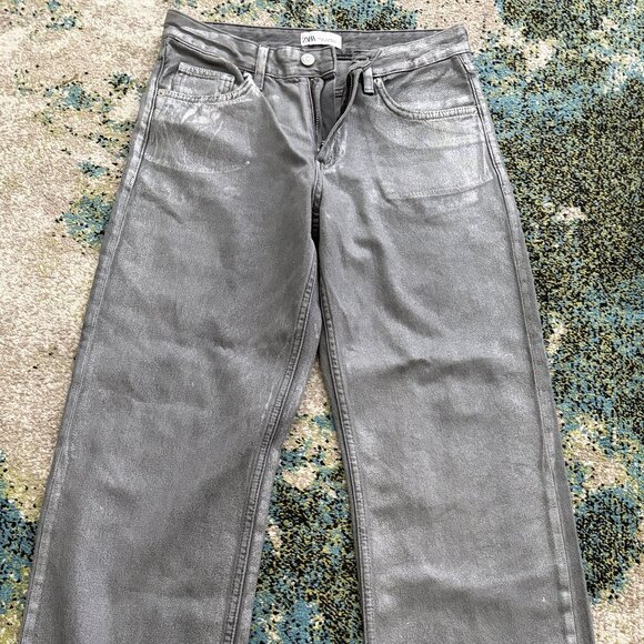 Zara Denim - ZARA Metallic High-Waisted Straight Leg Jeans - FREE SHIPPING!